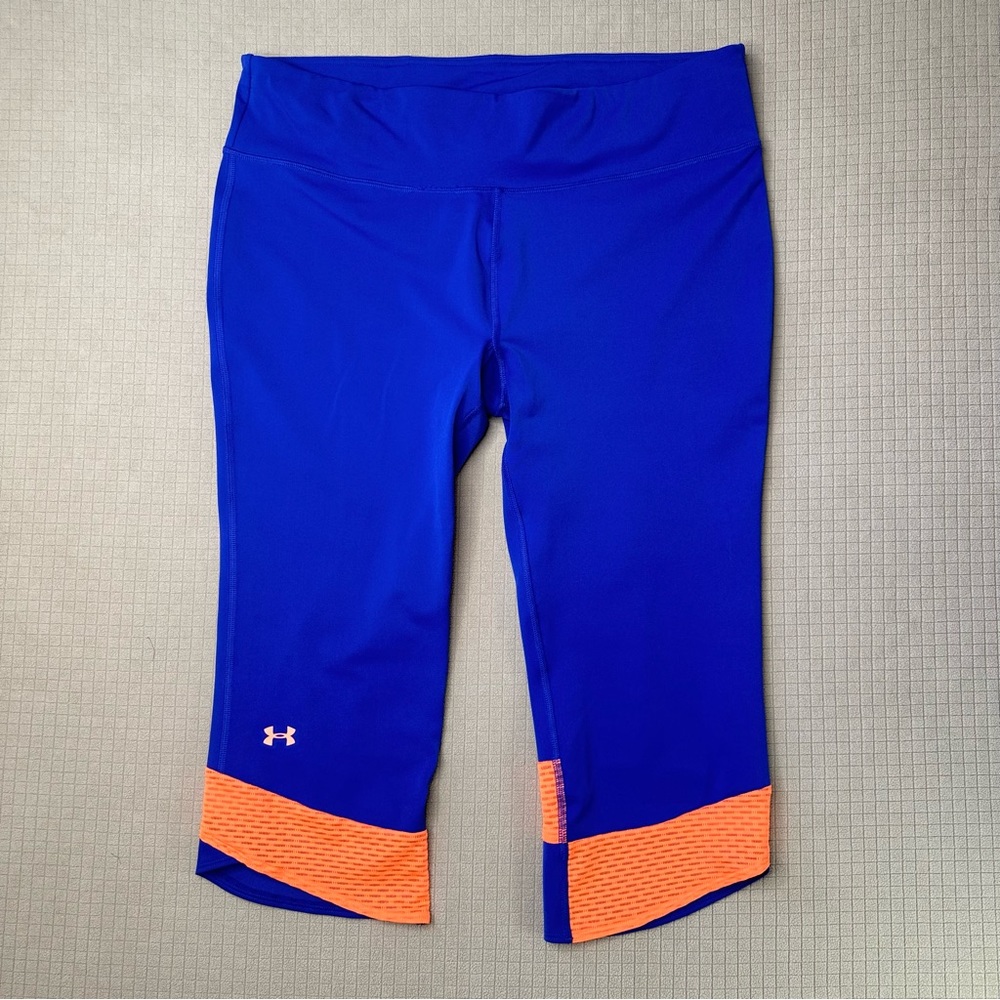 Under Armour Fly By Capri Leggins Womens Size XL Compression Blue Orange